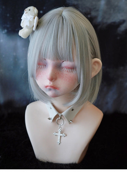 White Angel Wing Beige Teddy Bear Bow Hairclip