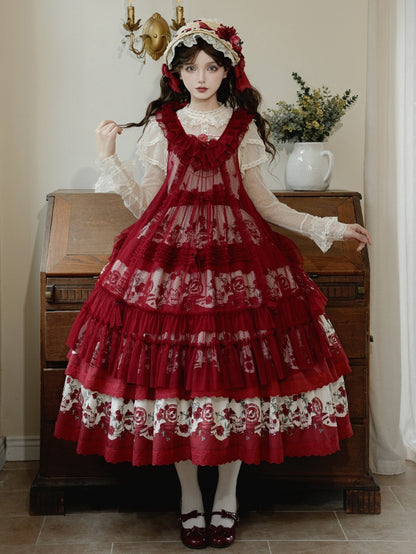 Details Ruffle and Pink Style Red Dots Bow Overdress Tulle House Trim