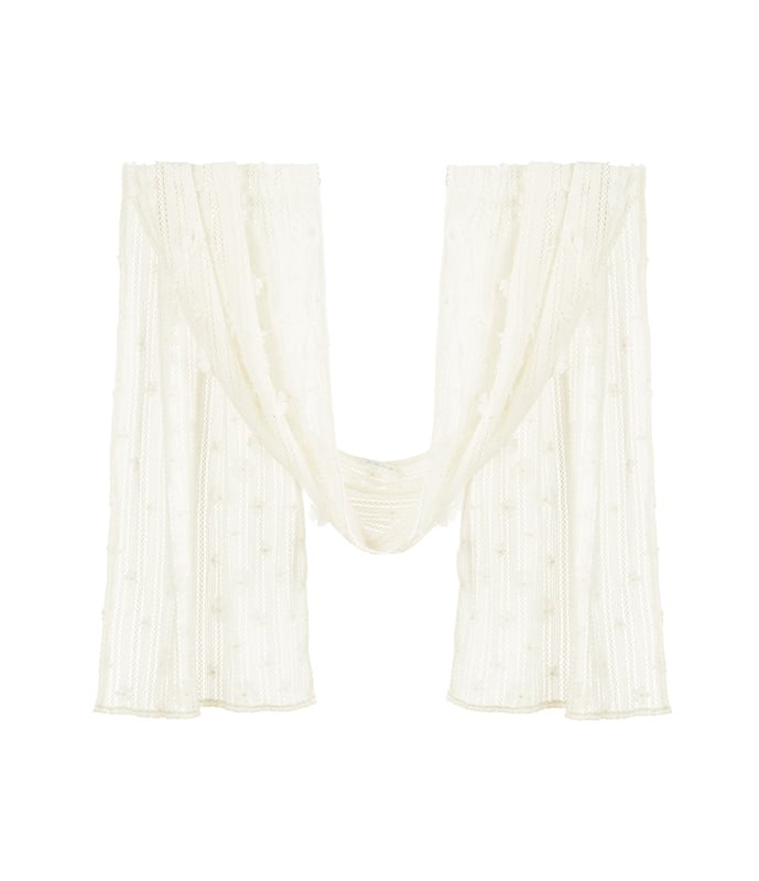 Knitted Shawl Flowers Decorated Beige