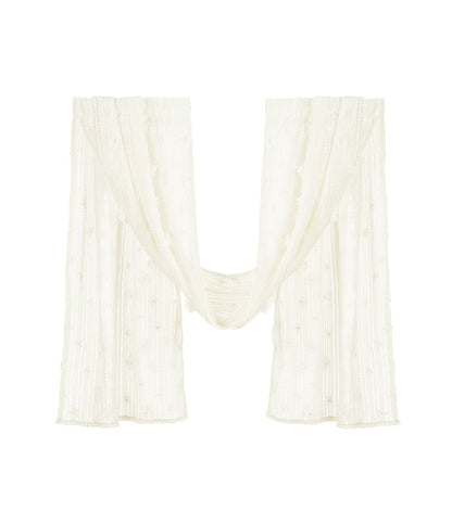 Beige Knitted Decorated Shawl Flowers