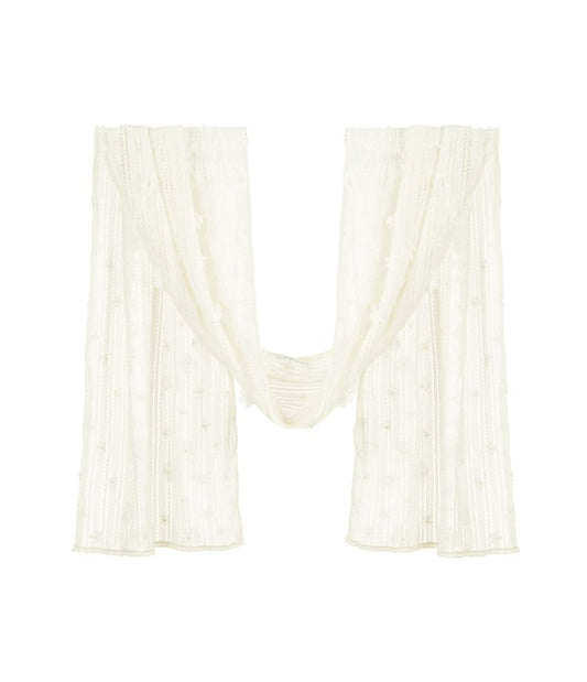 Beige Knitted Decorated Shawl Flowers