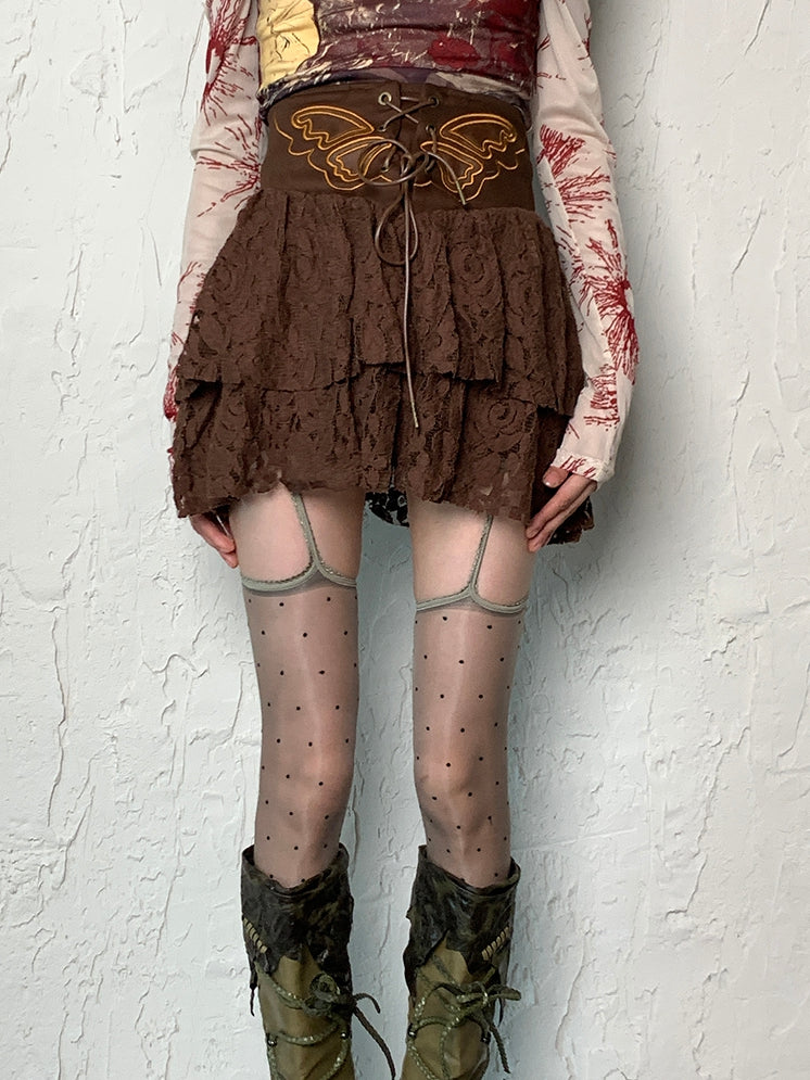 Suspender Y2K Stockings Pattern Polka-dot Gray/Black/Nude/White