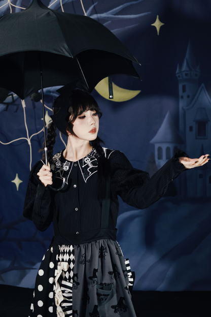 クロップドスリーブ スパイダーカラー パフトップ