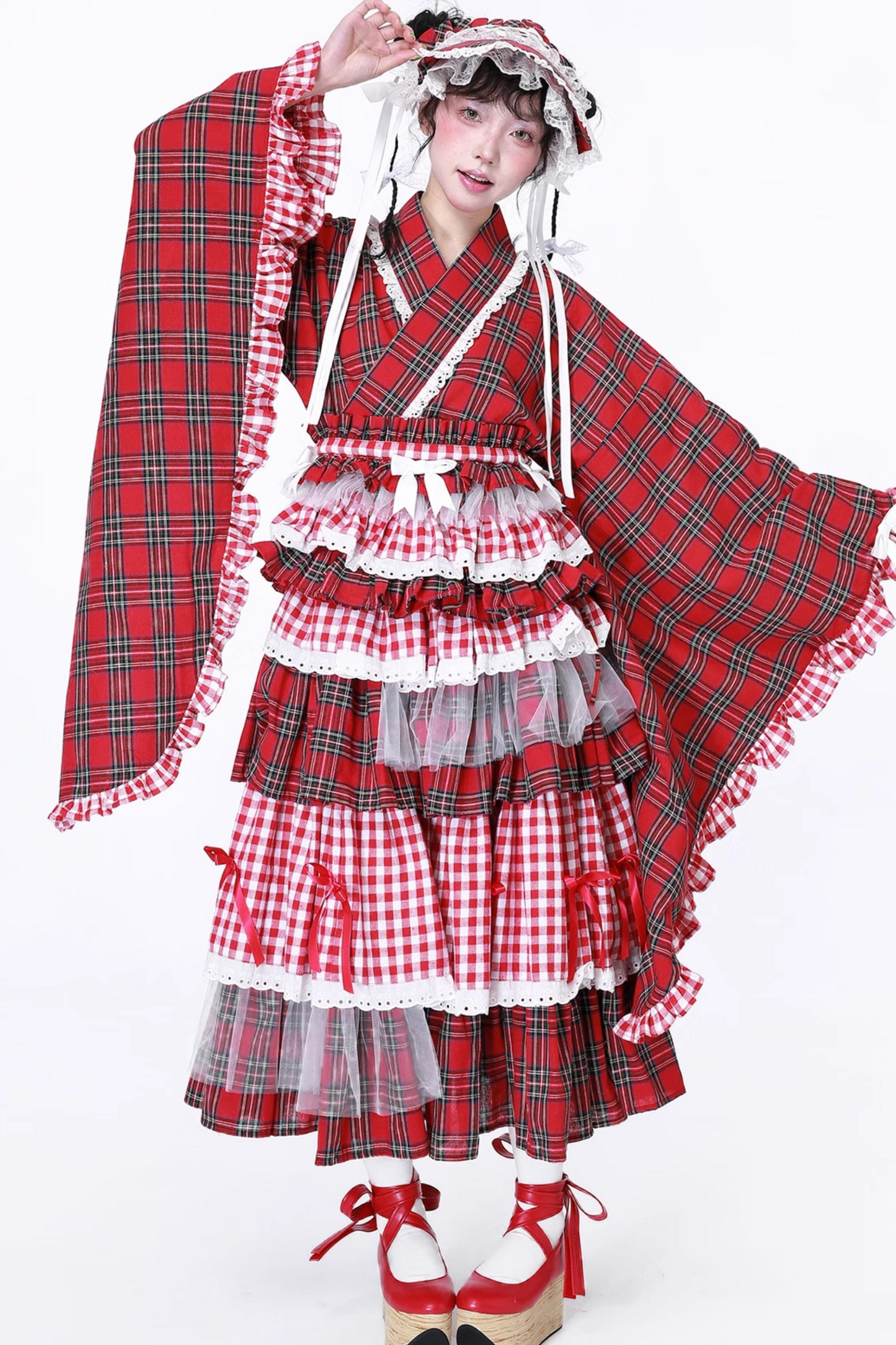 着物風レトロチェックトップス