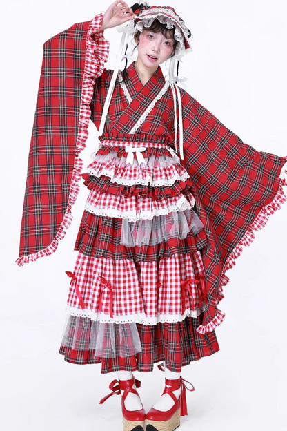 着物風レトロチェックトップス