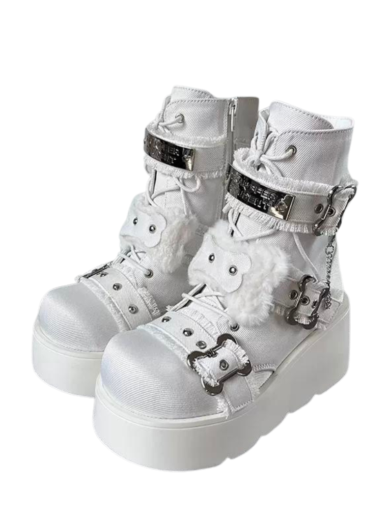 Bone Short Denim Toe Round Small Boots Platform