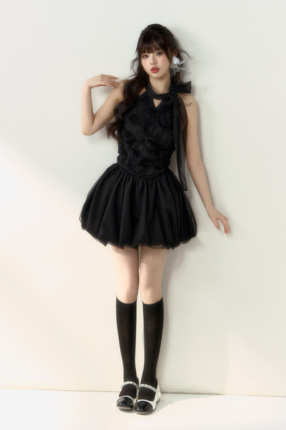 ロング丈＆スイートなノースリーブショートフラワーフレンチスカートバルーントップ