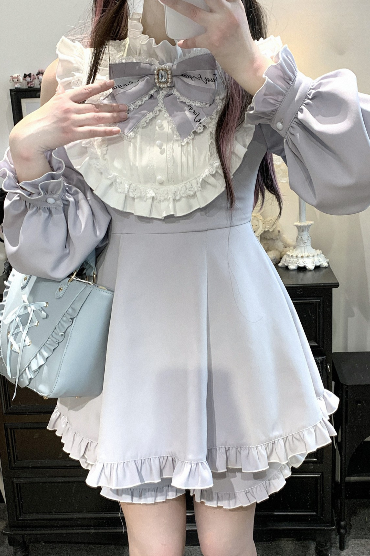 Ruffle + Princess Ribbon Top Off-Shoulder Shorts