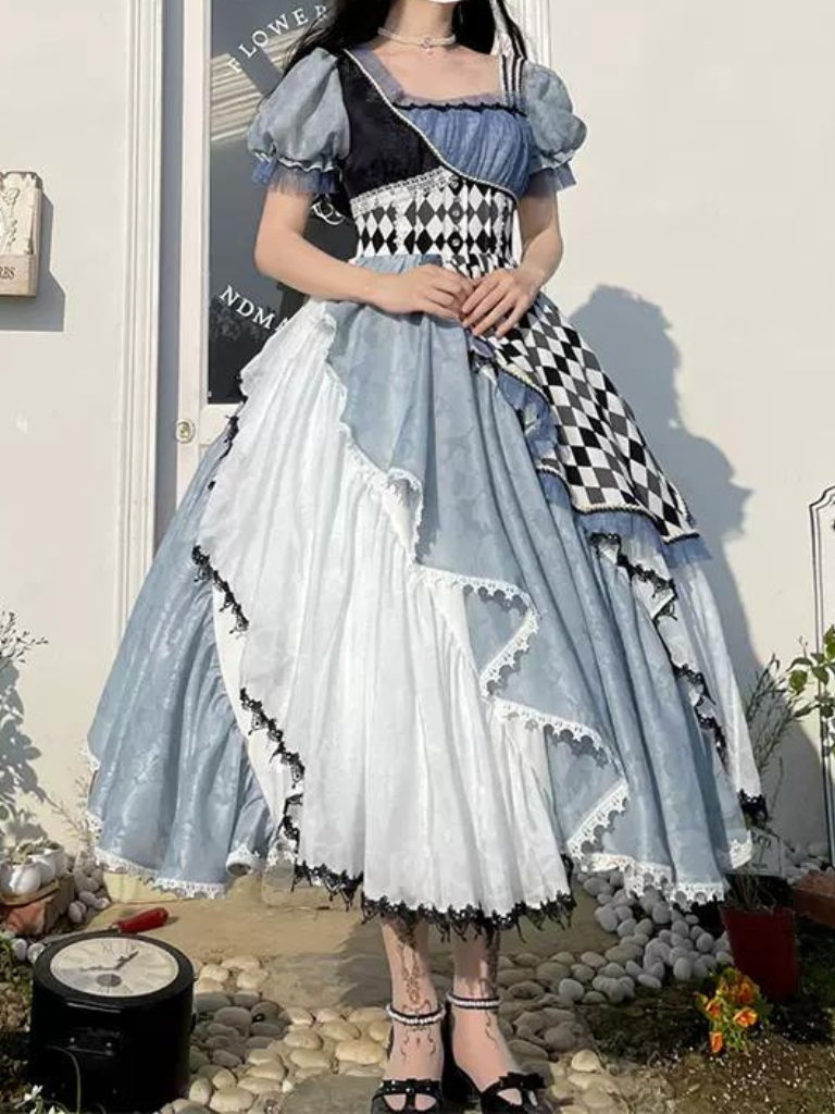 不思議の国のアリス アシンメトリーチェックドレス