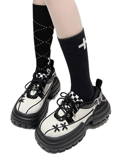 Checkerboard Punk Platform Shoes