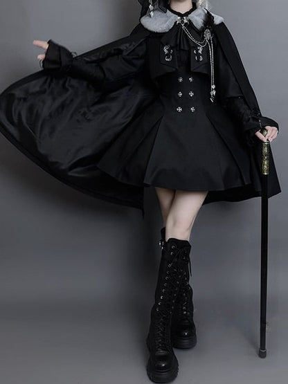Chest Chain+Tie Back Set Badge Black Patch Gothic Lolita Full Hanging Dress+Blouse+Cape+Coat+Shoulder