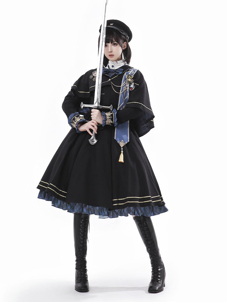 Detail Black Asymmetrical and Blue with Sash Cape Tassel