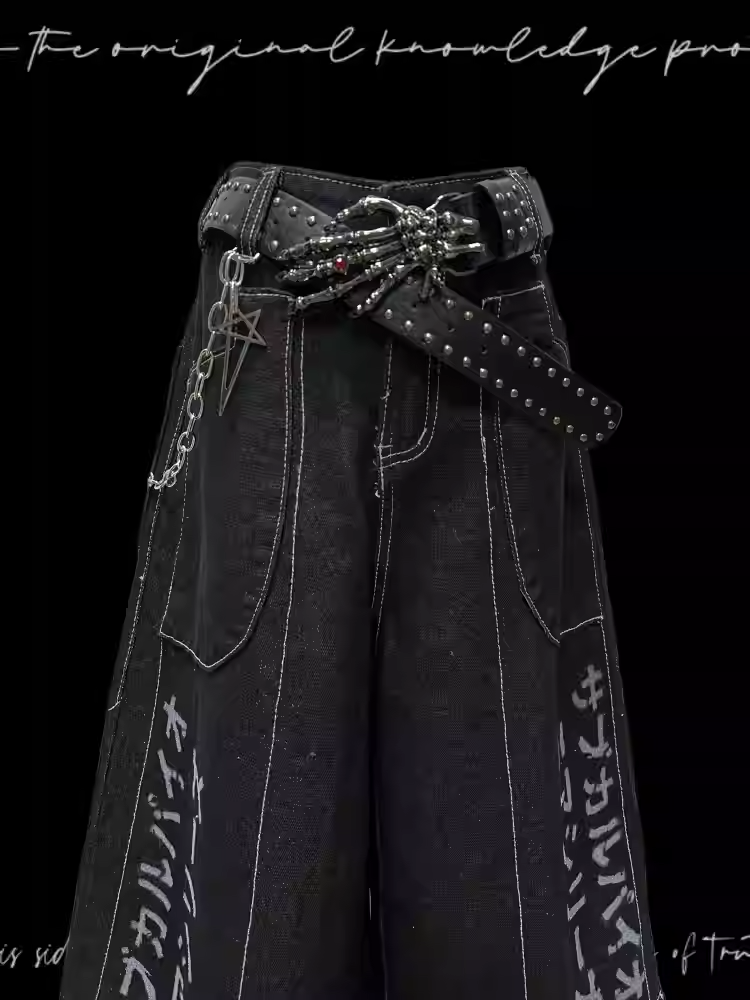 Jeansshorts Y2K Schwarzer Buchstabendruck Weites Bein