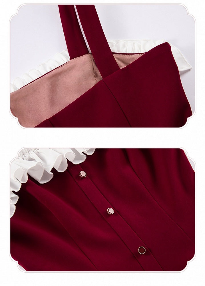 Kleid Fit Lolita Slim Fashion Taille Rot Elegant