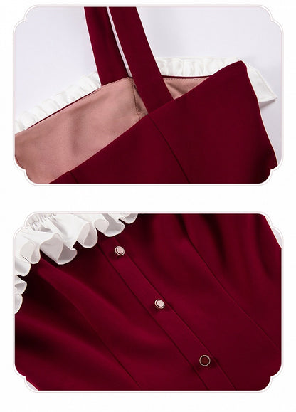 Kleid Fit Lolita Slim Fashion Taille Rot Elegant