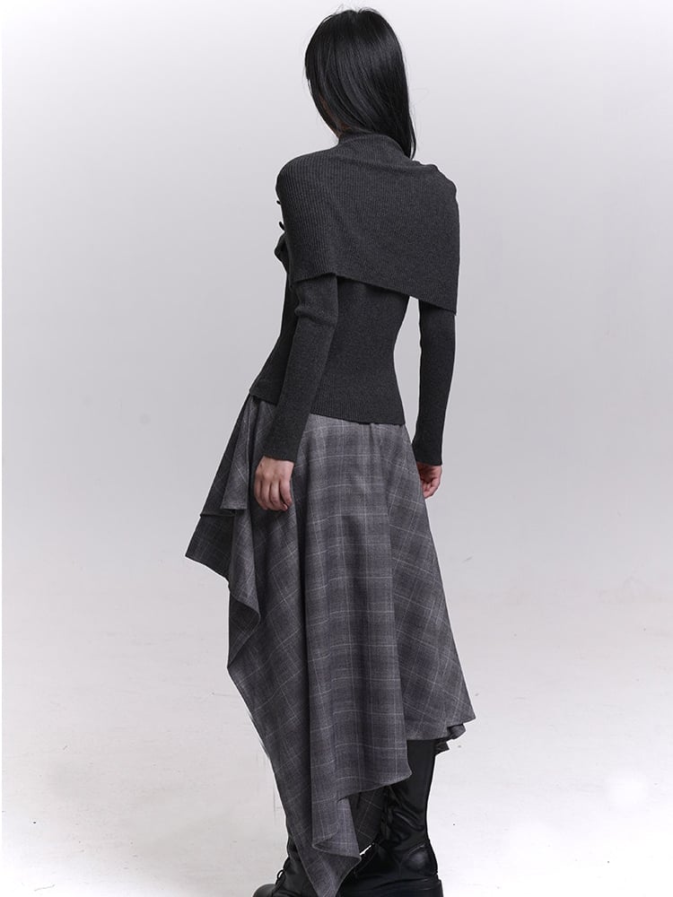 Accents Shawl Set Knit Dark Top Button Gothic Long Gray/Black Sleeves