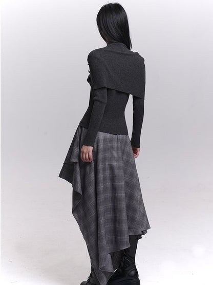 Accents Shawl Set Knit Dark Top Button Gothic Long Gray/Black Sleeves