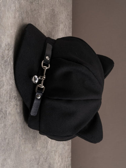 Gothic Hat Cat Black Buckle Design Ear Charm Beret Bell