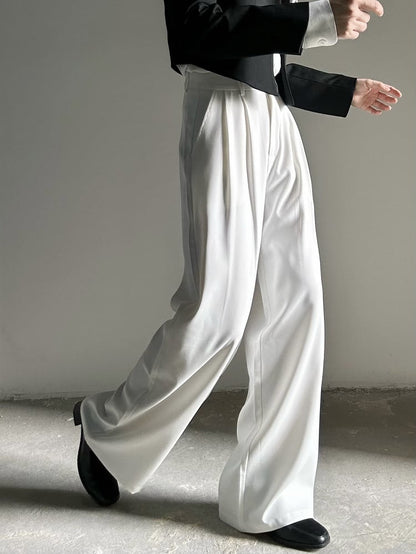 Ouji with Button Lolita Wide-Leg Pants  Fly White High-Waisted