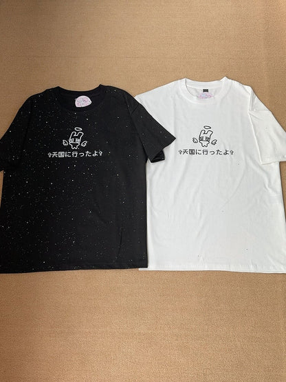 with Embellishment Crewneck White Sequins Wing Cotton T-shirt Pattern
