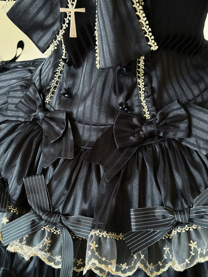 und Schleife Lolita Schwarze Akzente Gestreiftes Idol Stoff Goldkleid