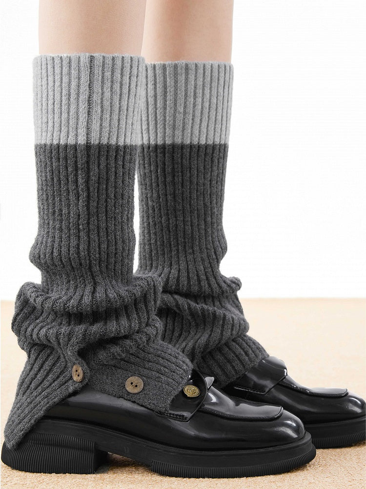 Detail Knit Ribbed Two-Tone Leg with Warmers Button