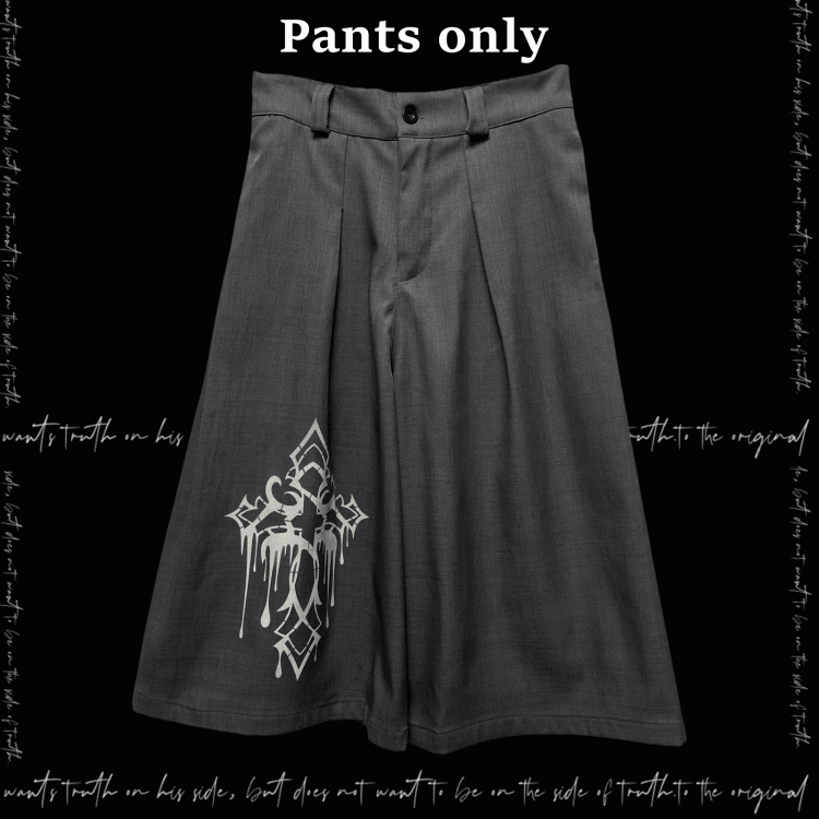 Wide-Leg Pants Gray Cross Print Vintage