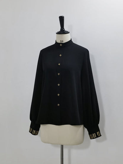 ロング刺繍シャツスタイルブラックカフスゴールドロリータ王子スリーブエジプト