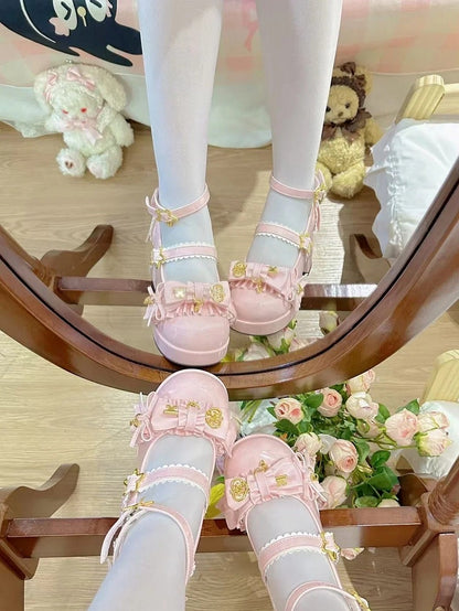 Star Hime Mary with Key Lolita Bow Shoes Fastener Decor Pink Top Jane