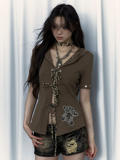 Punk Devil – Schokoladenbraunes Kapuzenoberteil mit abnehmbaren Ärmeln