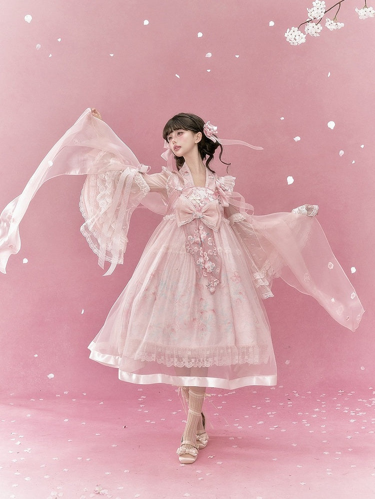 Floral Pink Hanfu Scarf with Charming Design - Yimu Walnut