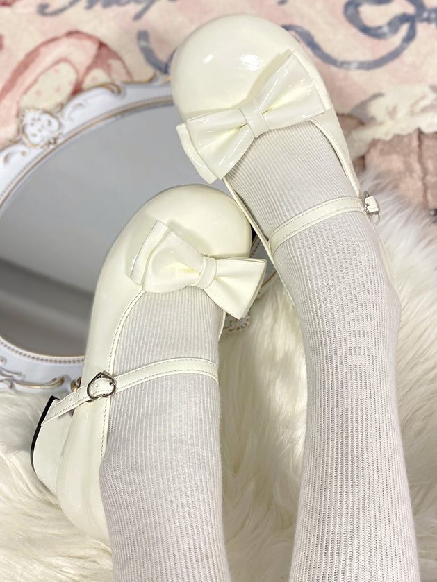 Mid for Off-white Lolita Round Janes Buckle Mary Toe Heart Sweet - with Bow Heel Detachable