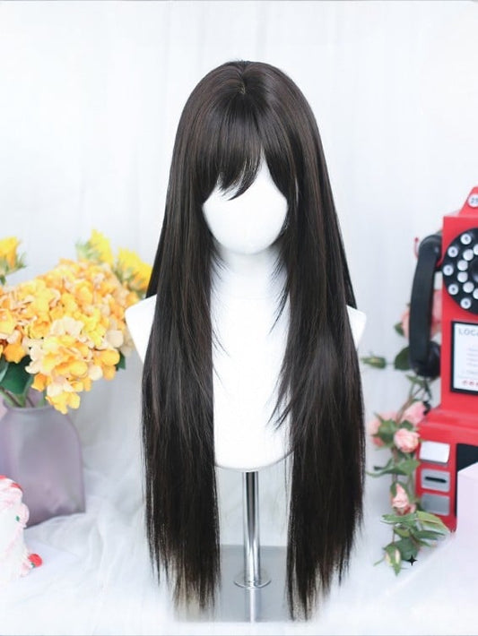 Straight Tea Length 60-65CM Wig Black
