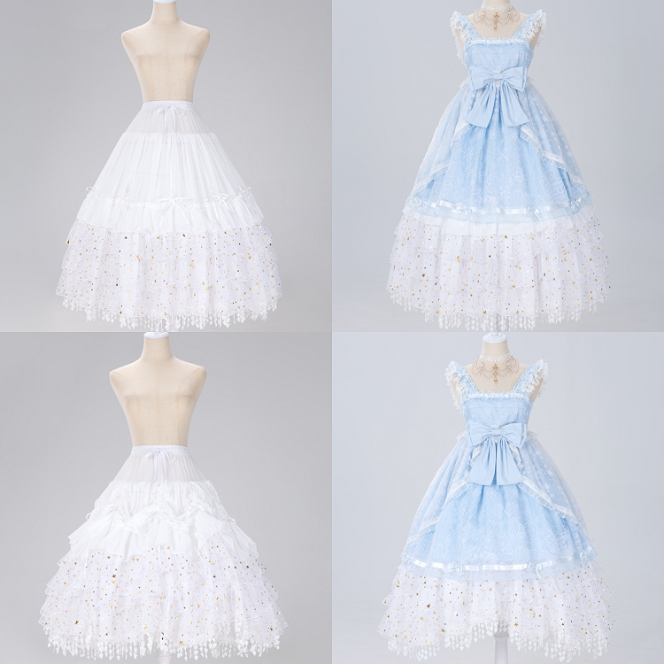 長さのあるフィッシュボーン型のキラキラ輝く星がゴージャスなホワイト/ベージュ/ブラックの調節可能なペチコート