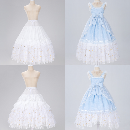 長さのあるフィッシュボーン型のキラキラ輝く星がゴージャスなホワイト/ベージュ/ブラックの調節可能なペチコート