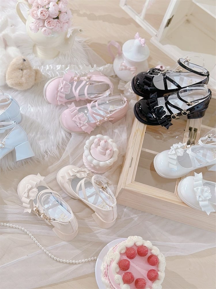 in Mid-heel Crisscross Shoes Beige Rabbit-Themed Removable Bow Jane PU Accents Design with Mary Bunny