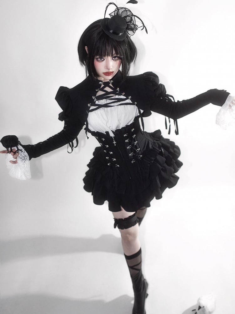 Cropped Lace-Up Bolero in Black - Moonveil Manuscript