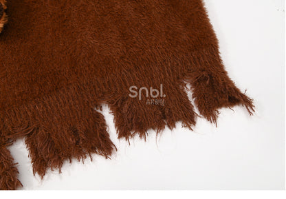 Brown Cute Red Panda Adorned Distress Trim Loose Sweater