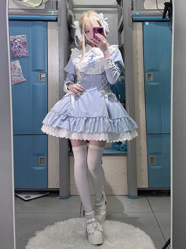 Juliette Lolita and Sleeves with Dress Gothic Bow Accents Blue Lacing