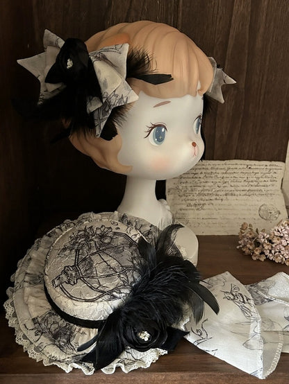 Black & White Feather and Bowknot Mini Hat - Magic Skirt Cat