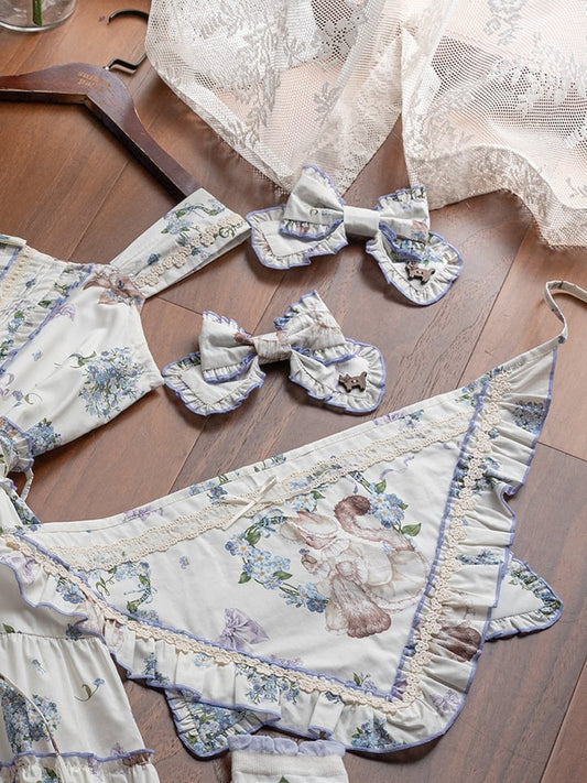 花柄の蝶結びヘアクリップ