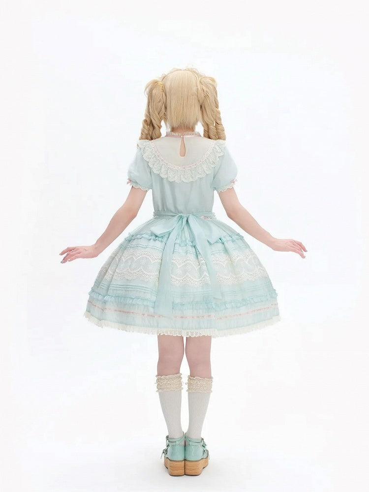 Short Mint Green Puff Sleeve Lace Trim Elegant Lolita Dress - Pumpkin Planet