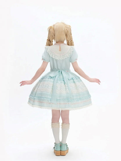 Short Mint Green Puff Sleeve Lace Trim Elegant Lolita Dress - Pumpkin Planet