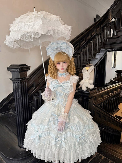 Decor With Dress Multi-Layer Lolita Hanayome-Style JSK Blue Trim Lace Bow