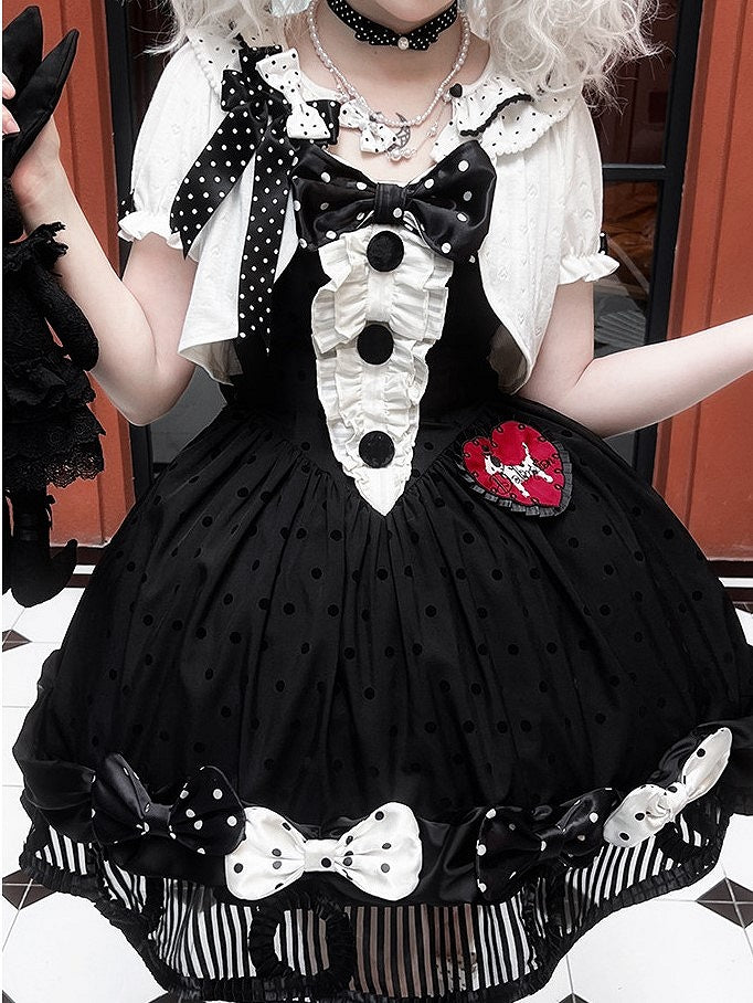 White Polka Dot Collar Knitted Gothic Lolita Cardigan with Bows - Tan Tuan
