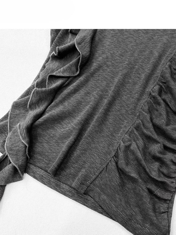 非対称のほろ苦いトリム裾フリルグレーグラマラス