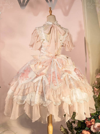 Version JSK Dress Hanayome Lolita Accents Pink with Light Short Flowing Ruffles Rose Layered