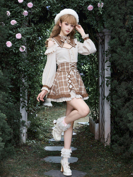 High-Waist Plaid Skirt with Cross-Lacing Corset - DevilInspired Exclusive Collection
