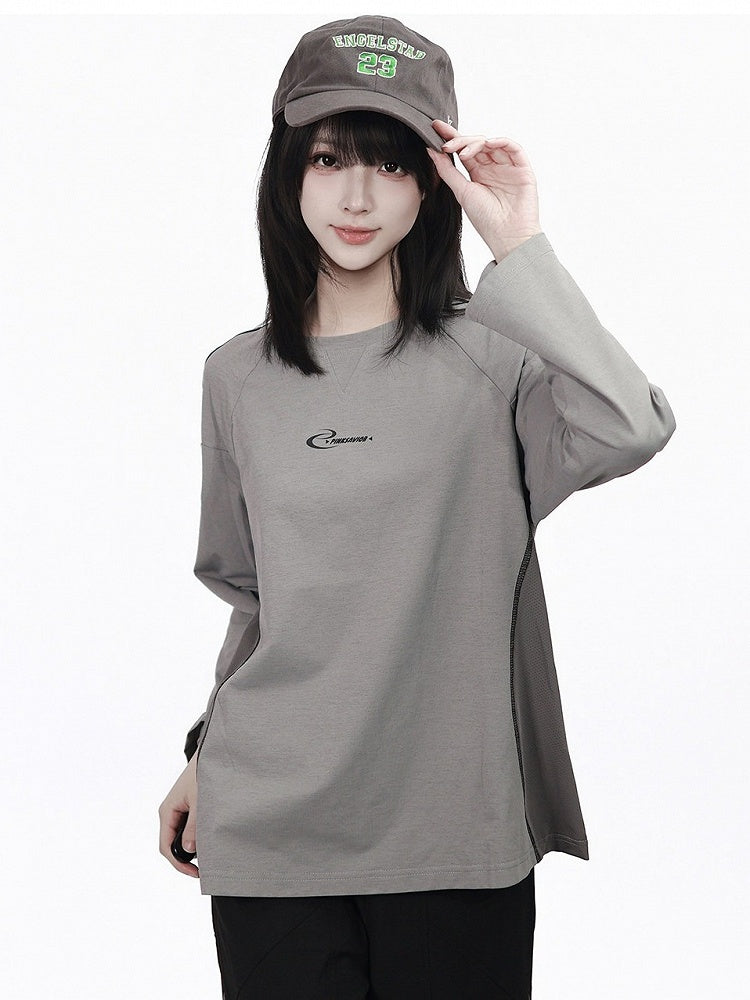 Gray Quick-Dry Long Sleeve Tee with Mesh Panels - PINK SAVIOR