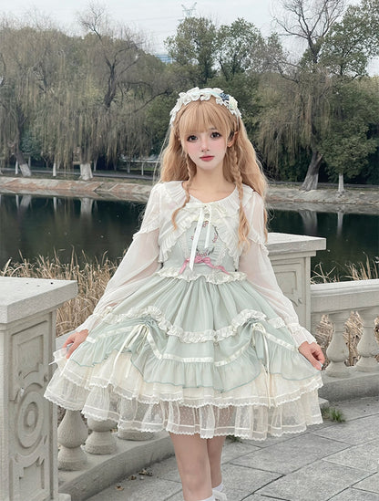 アプリコットのフリルトリム、ドローストリングカフストップス